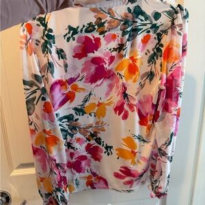 Calvin Klein Floral Long Sleeve Top - Pink, Yellow & Green on Cream